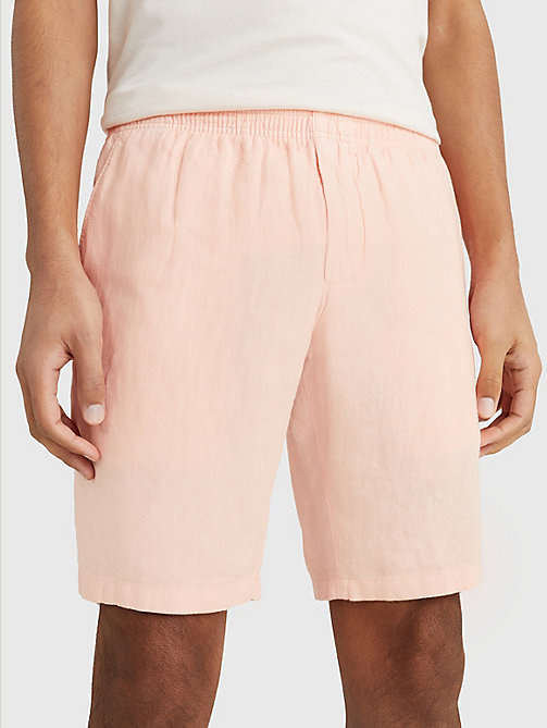 pink harlem relaxed fit linen shorts for men tommy hilfiger