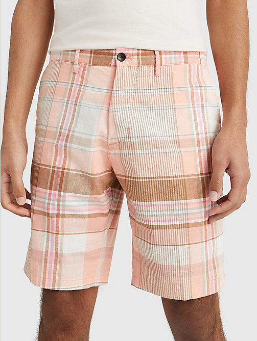 pink harlem relaxed madras check shorts for men tommy hilfiger
