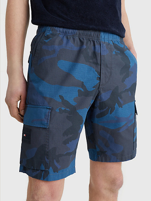 blue harlem camo print relaxed cargo shorts for men tommy hilfiger
