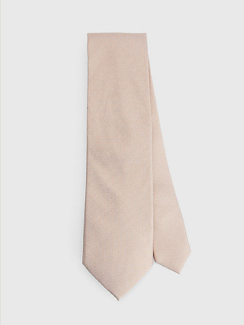 beżowy żakardowy krawat z czystego jedwabiu dla mężczyźni - tommy hilfiger