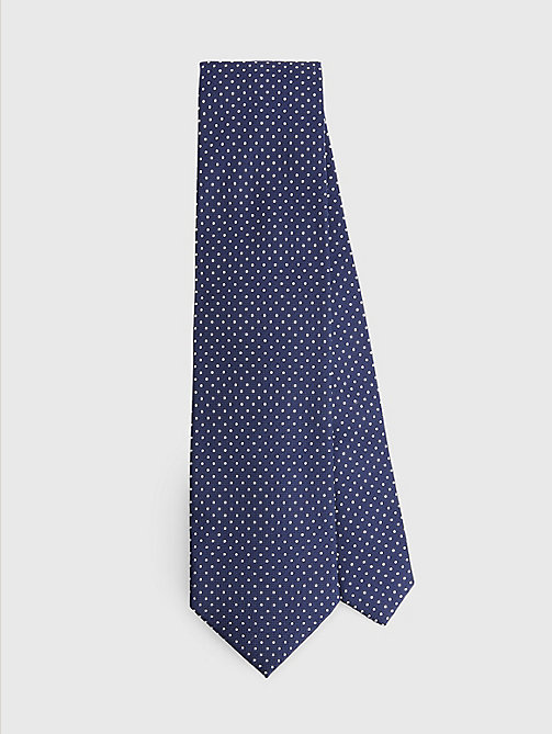 blue pure silk micro dot tie for men tommy hilfiger