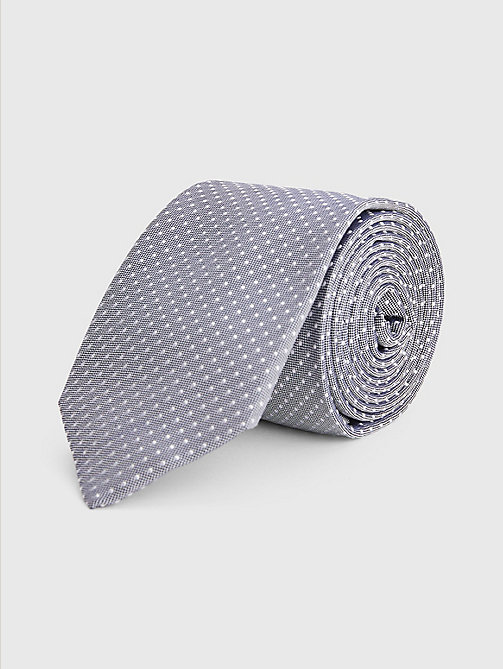 szary jedwabny krawat z nadrukiem w drobne kropki dla mężczyźni - tommy hilfiger