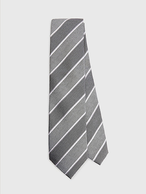 grey pure silk jacquard rugby stripe tie for men tommy hilfiger