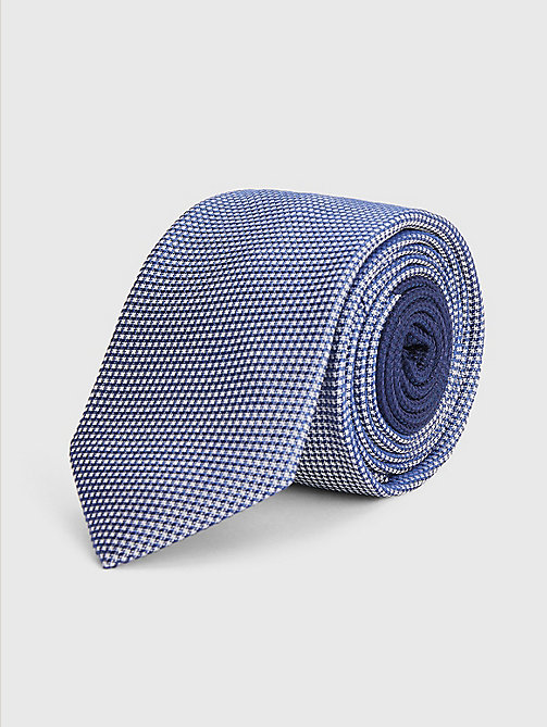 blue pure silk jacquard micro dot tie for men tommy hilfiger