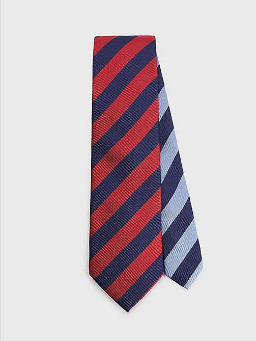 czerwony jedwabny krawat ze wzorem w paski dla mężczyźni - tommy hilfiger