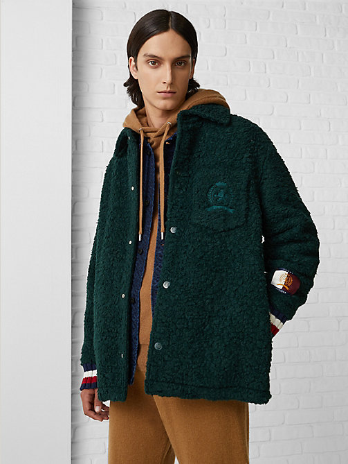 green crest embroidery teddy coach jacket for men tommy hilfiger