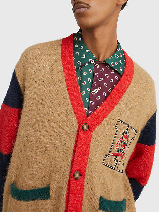 COUNTRYSIDE KHAKI Crest Embroidery Colour-Blocked Cardigan for men TOMMY HILFIGER