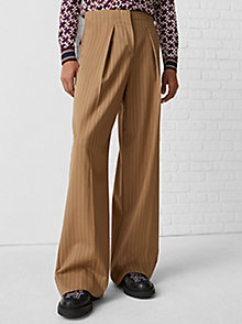 beige pinstripe crest relaxed trousers for men tommy hilfiger