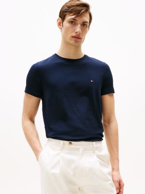 t-shirt th flex slim fit blue da uomini tommy hilfiger