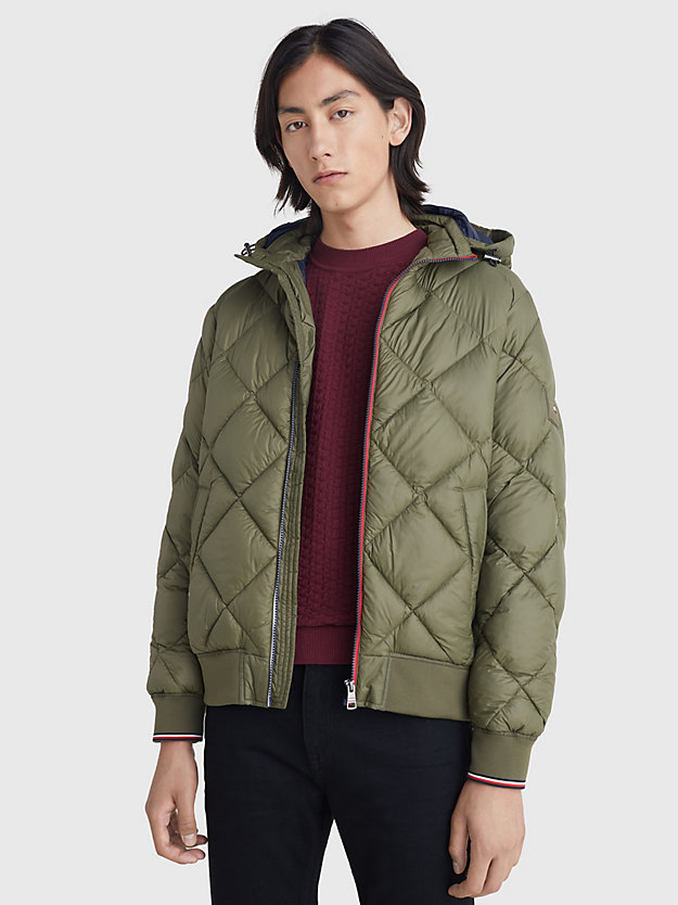 ARMY GREEN Diamond Quilted Hooded Jacket for men TOMMY HILFIGER