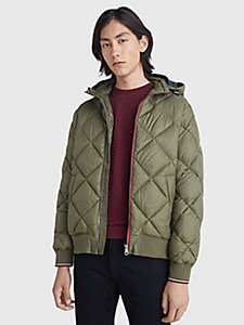 khaki diamond quilted hooded jacket for men tommy hilfiger