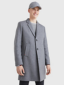 grey single breasted coat for men tommy hilfiger