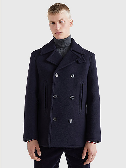blue double breasted peacoat for men tommy hilfiger