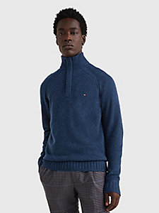 blue lambswool quarter-zip mock neck jumper for men tommy hilfiger
