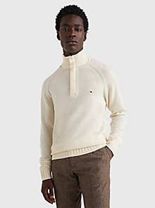 white lambswool quarter-zip mock neck jumper for men tommy hilfiger