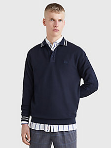 blue casual long sleeve tipped polo for men tommy hilfiger
