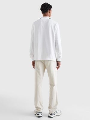 WHITE Logo Long Sleeve Slim Fit Polo for men TOMMY HILFIGER