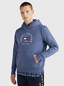 blauw hoodie van flex fleece voor heren - tommy hilfiger
