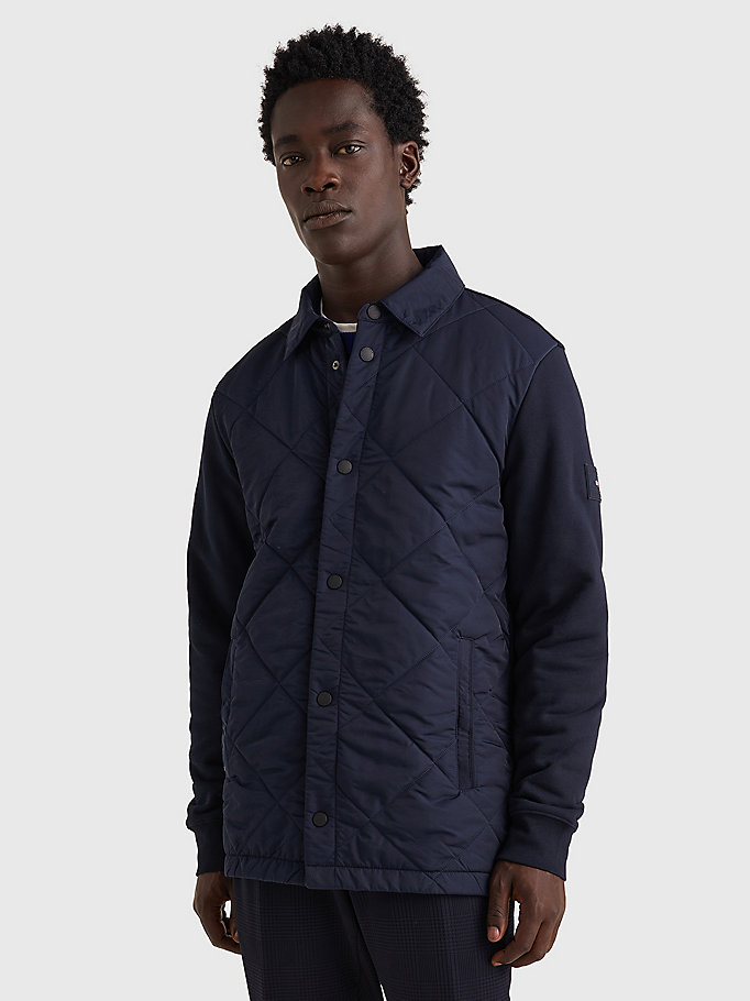 blue quilted casual fit coach jacket for men tommy hilfiger