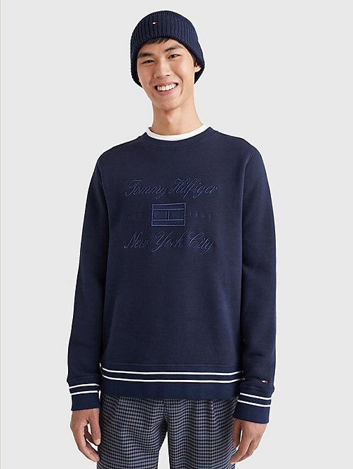 blue tipped casual fit flex fleece sweatshirt for men tommy hilfiger