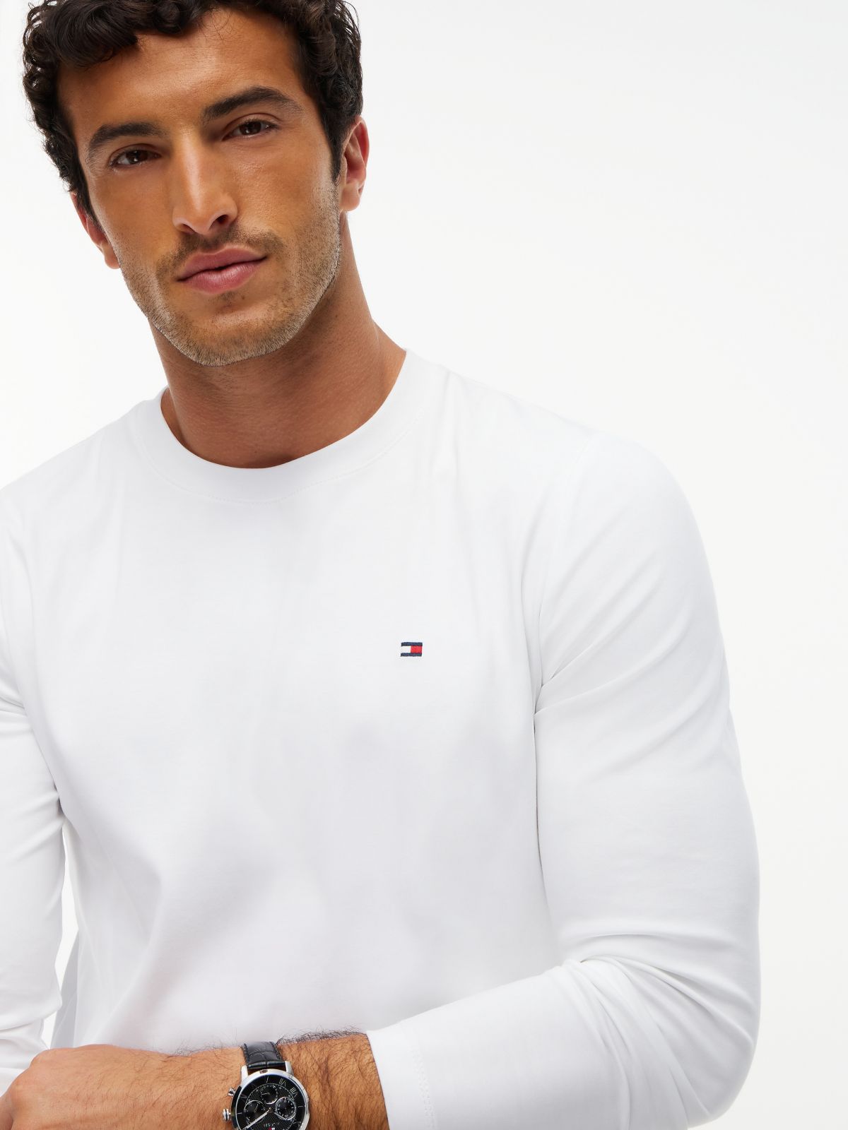 Slim Interlock Knit Long Sleeve T-Shirt — White
