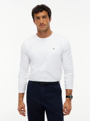 t-shirt slim en maille interlock white pour hommes tommy hilfiger