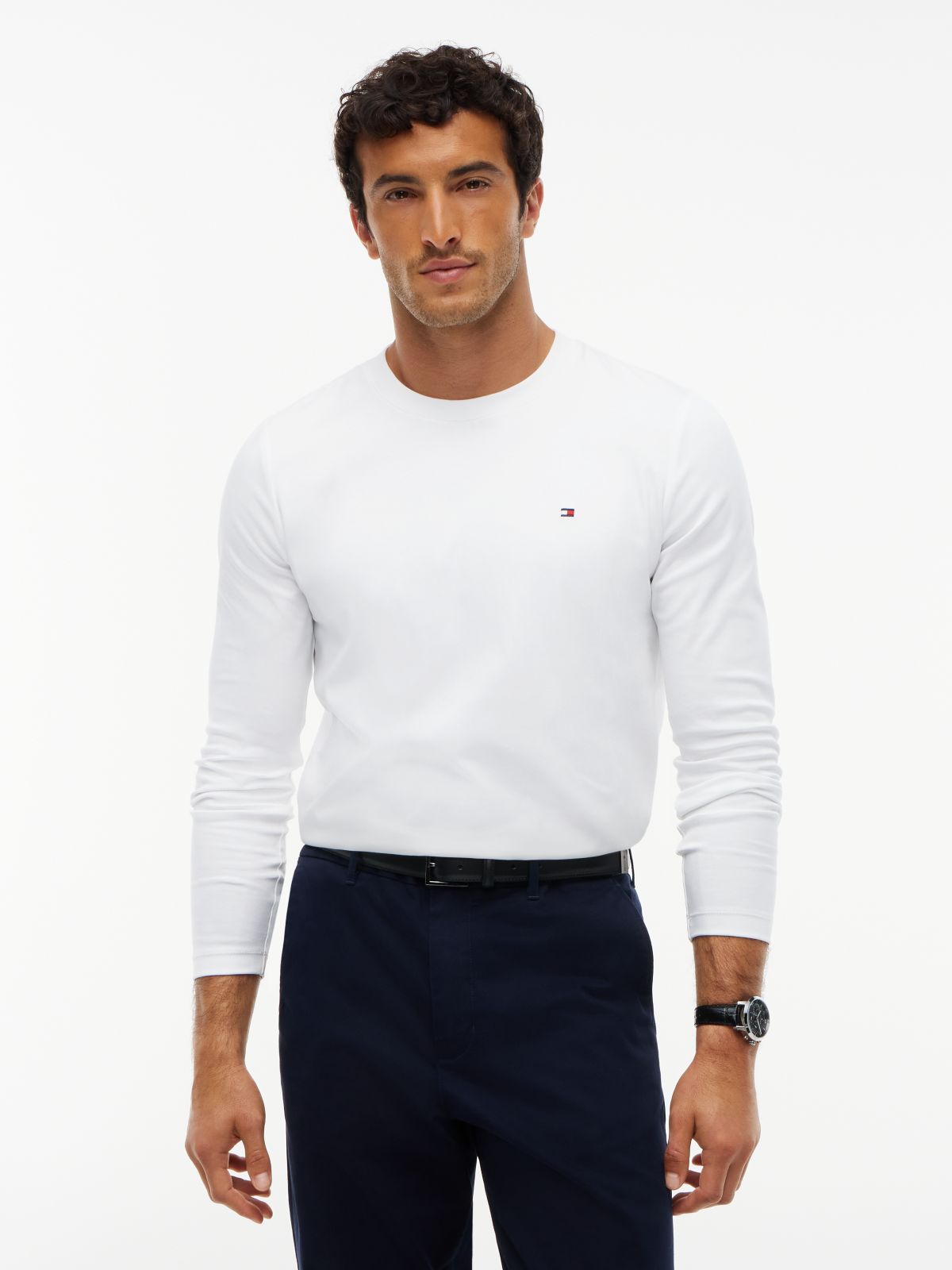 Slim Interlock Knit Long Sleeve T-Shirt — White