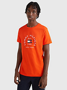 orange hilfiger flag slim fit t-shirt for men tommy hilfiger