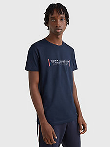 blauw slim fit t-shirt met tekstbalk voor heren - tommy hilfiger