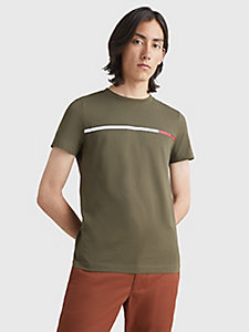 khaki slim fit t-shirt mit logo auf der brust für herren - tommy hilfiger