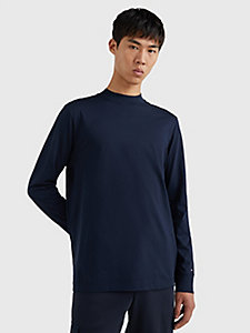 blue mock neck long sleeve t-shirt for men tommy hilfiger