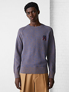 blue th monogram supima relaxed jumper for men tommy hilfiger