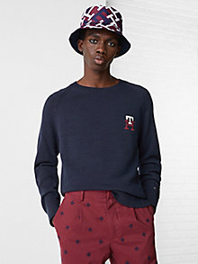 blue th monogram supima relaxed jumper for men tommy hilfiger