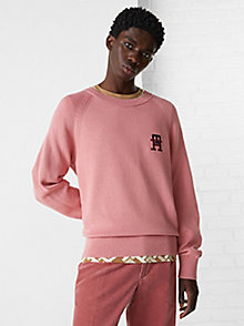 purple th monogram supima relaxed jumper for men tommy hilfiger