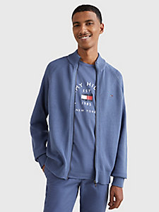blue supima zip-thru relaxed cardigan for men tommy hilfiger