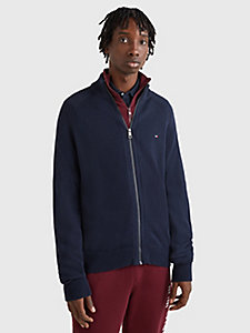 blue supima zip-thru relaxed cardigan for men tommy hilfiger