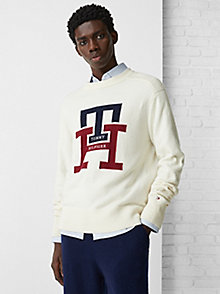 biały sweter th monogram z okrągłym dekoltem dla mężczyźni - tommy hilfiger