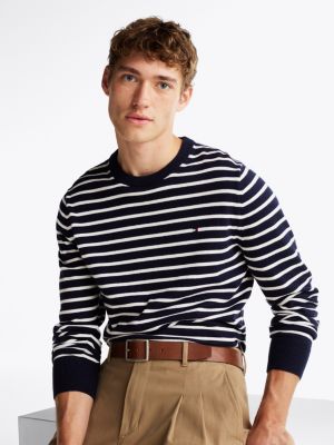 blau rundhalspullover mit kaschmir für herren - tommy hilfiger