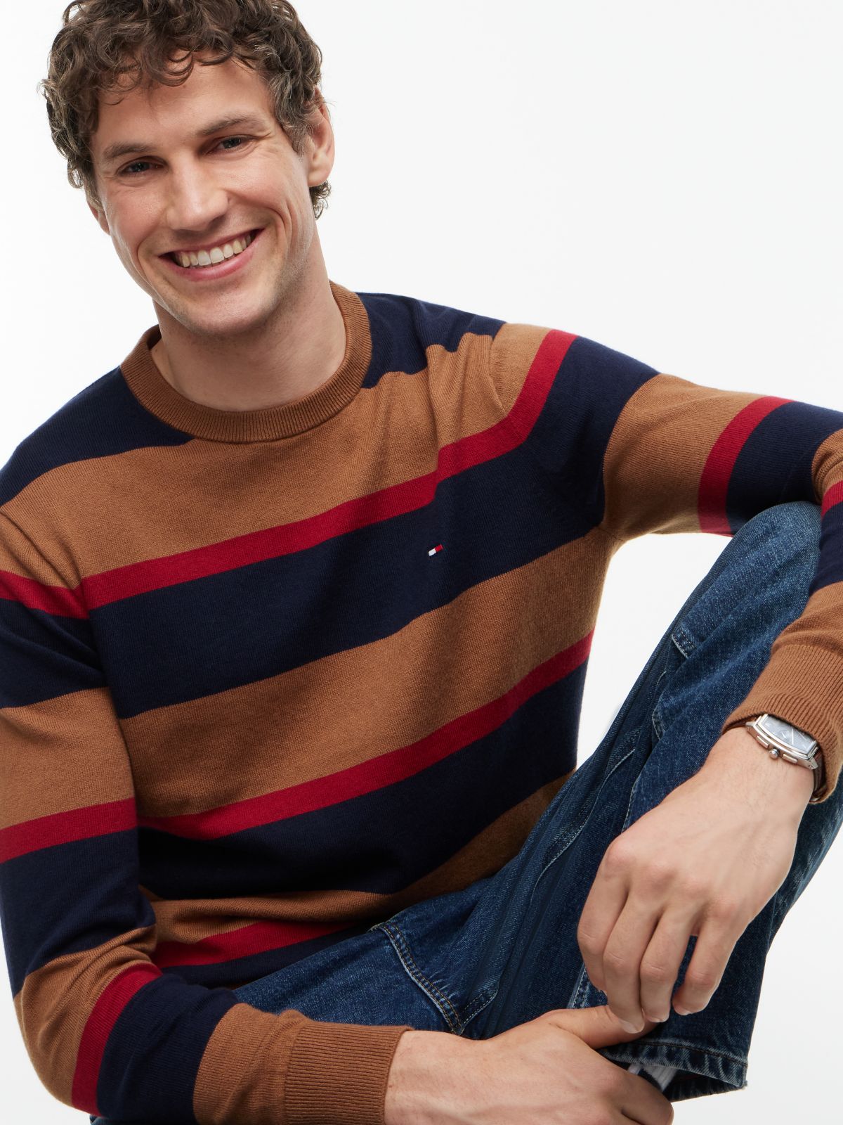 Crew Neck Jumper With Cashmere — Blue