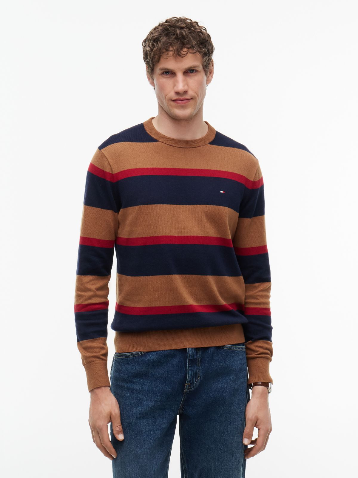 Crew Neck Jumper With Cashmere — Blue