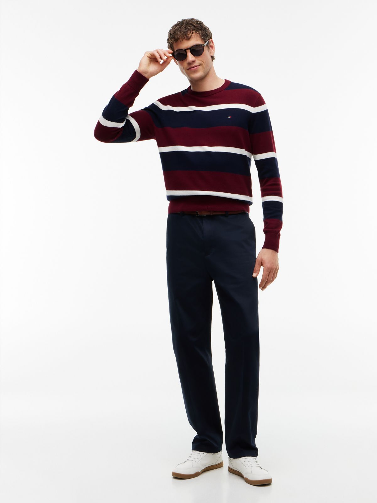 Crew Neck Jumper With Cashmere — Blue