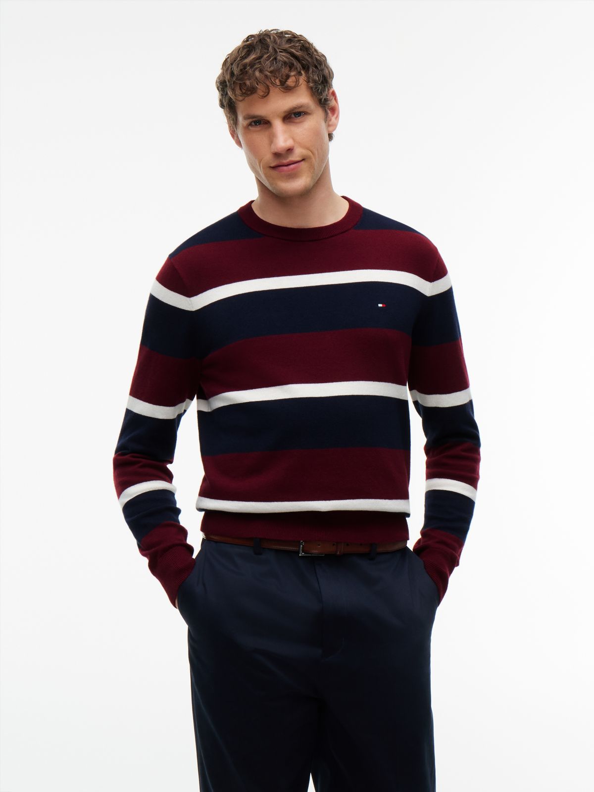 Crew Neck Jumper With Cashmere — Blue