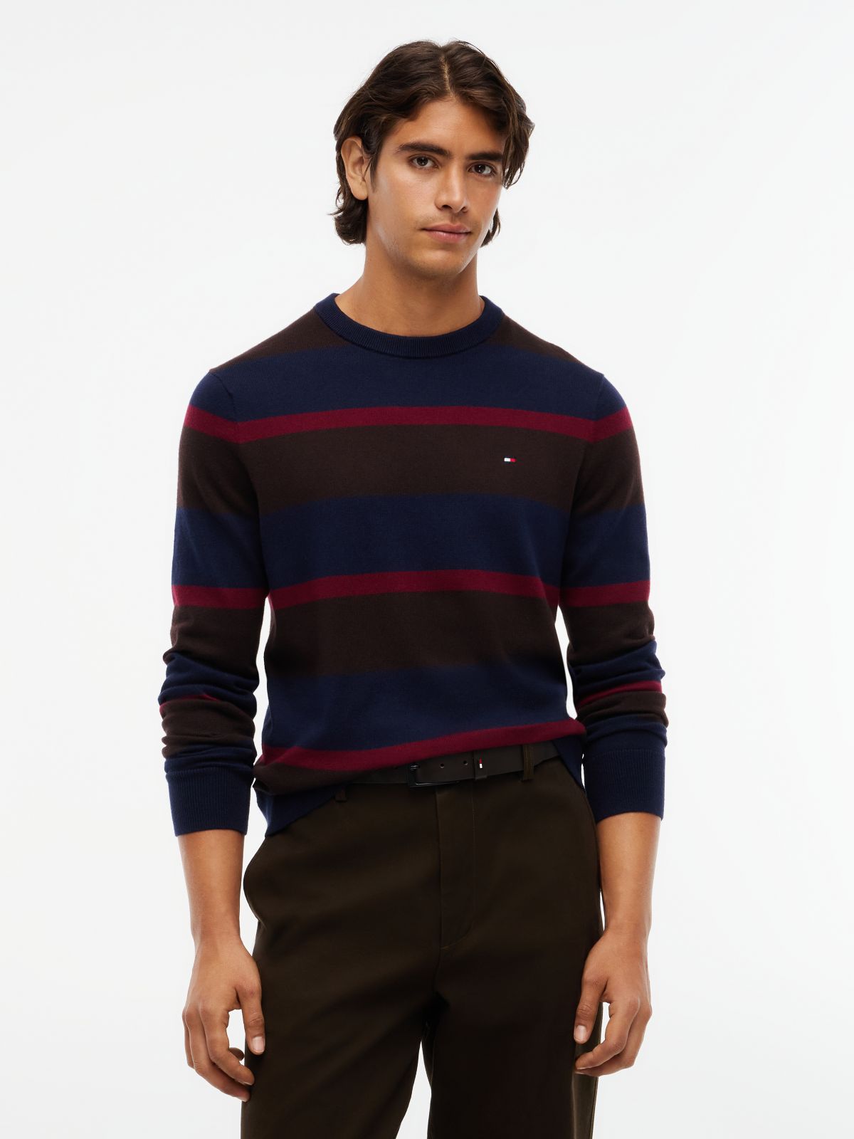 Crew Neck Jumper With Cashmere — Blue