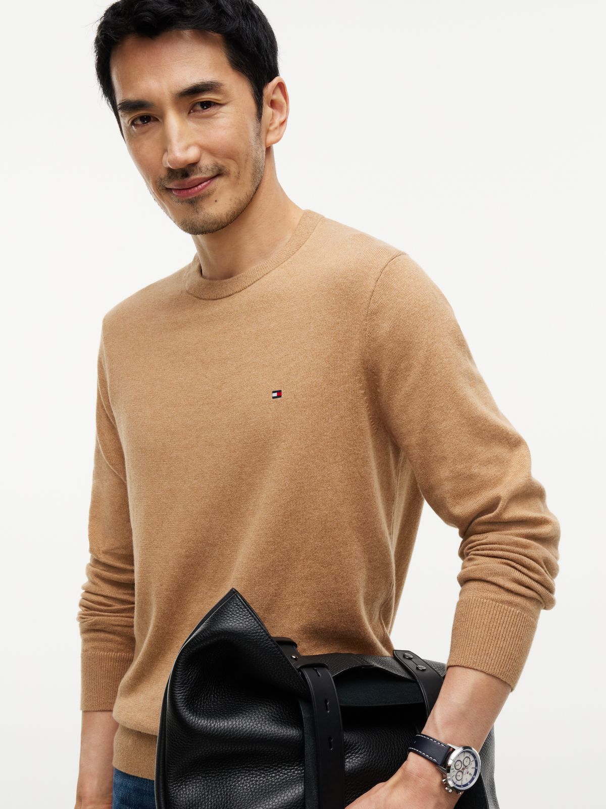 Crew Neck Jumper With Cashmere — Beige