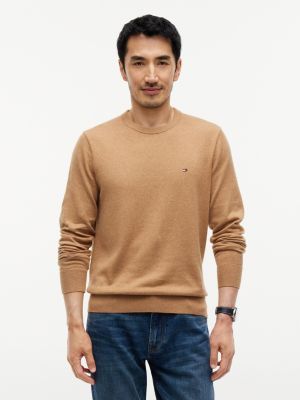 beige rundhals-pullover mit kaschmir für herren - tommy hilfiger