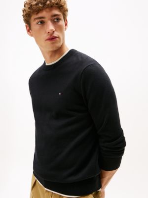 black crew neck jumper with cashmere for men tommy hilfiger