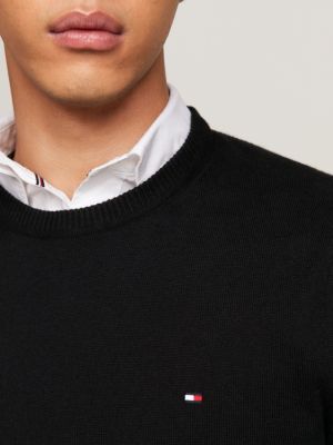 black crew neck jumper with cashmere for men tommy hilfiger