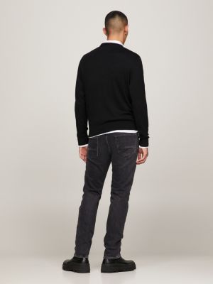 black crew neck jumper with cashmere for men tommy hilfiger