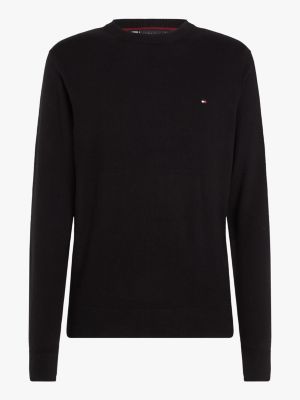 black crew neck jumper with cashmere for men tommy hilfiger