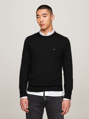 Crew Neck Jumper with Cashmere Black Tommy Hilfiger